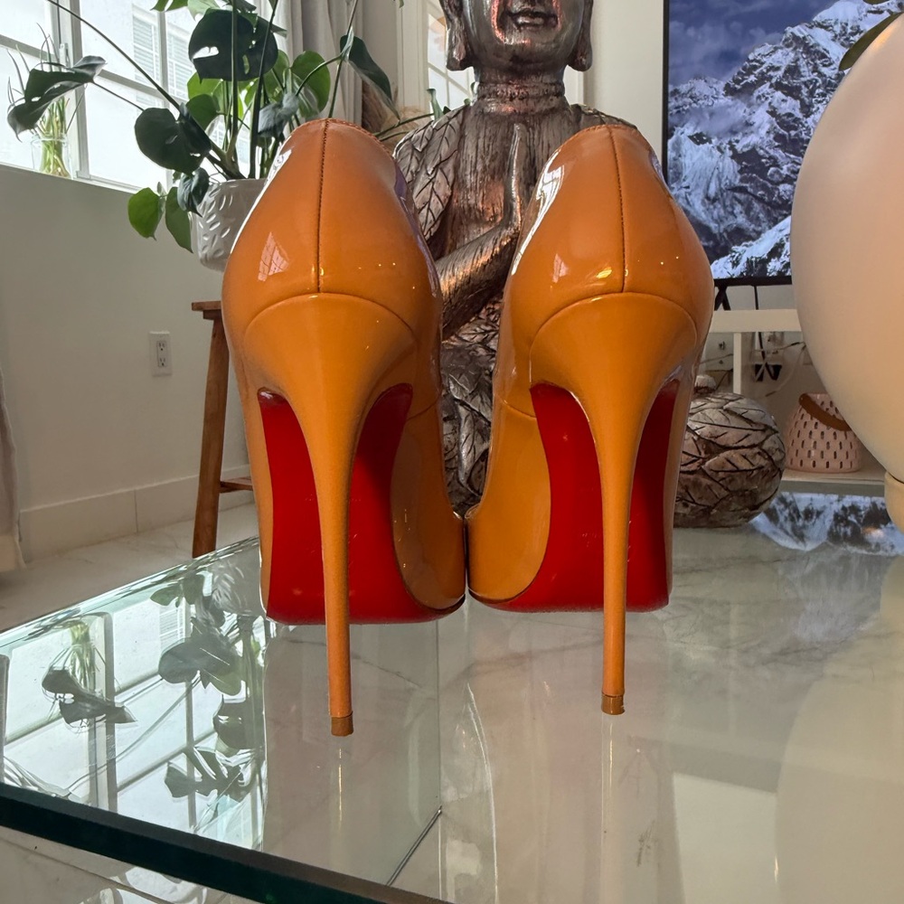 Christian Louboutin nude Patent Leather Stiletto Pumps with Red Soles